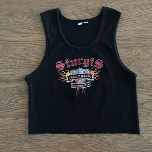 Vintage Sturgis Rally Week 2006 Custom Cropped Ribbed Tank Top Flames M